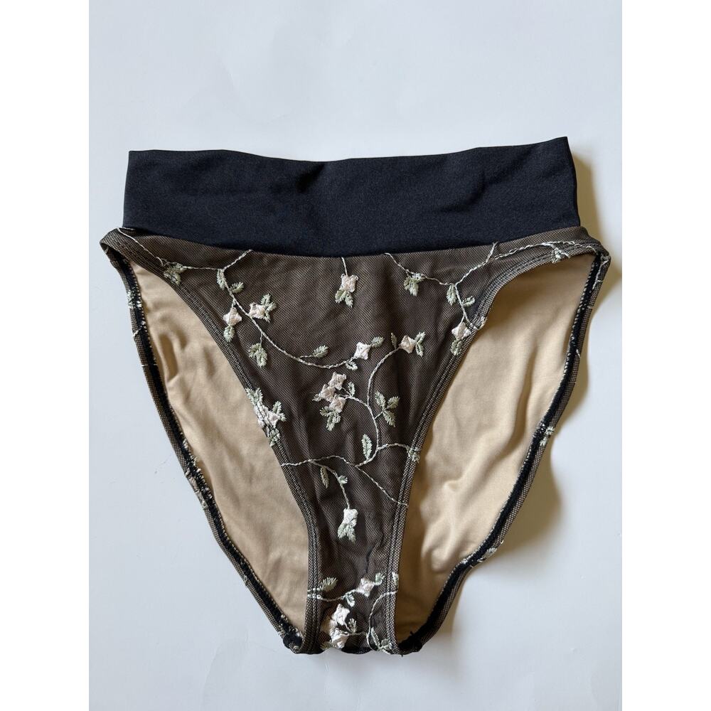 Vanessa Mooney Sadie Bikini Bottom Floral Embroidered Mesh High Waist Size S